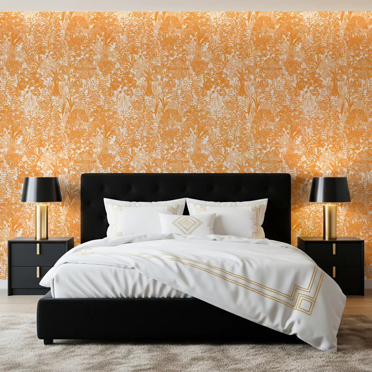 Orange Forest Silhouette Pattern Wallpaper⁠