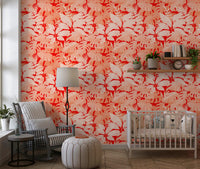 Fiery Coral Tropical Foliage Wallpaper⁠