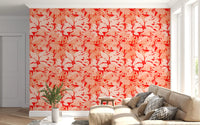 Fiery Coral Tropical Foliage Wallpaper⁠