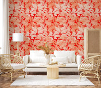 Fiery Coral Tropical Foliage Wallpaper⁠