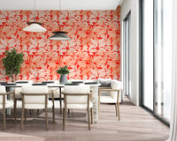 Fiery Coral Tropical Foliage Wallpaper⁠