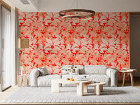 Fiery Coral Tropical Foliage Wallpaper⁠