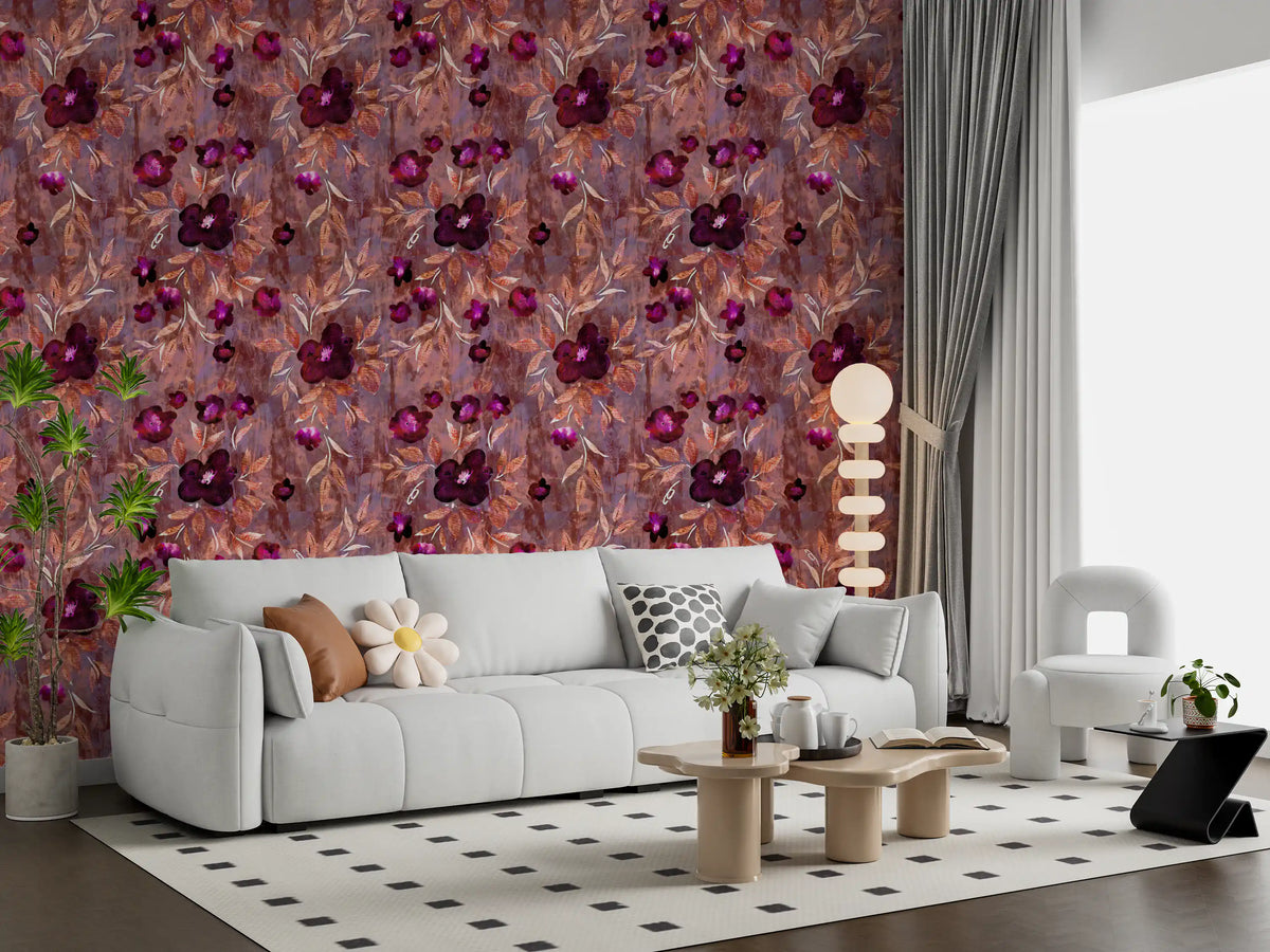 Rustic Floral Brushstroke Canvas Wallpaper⁠
