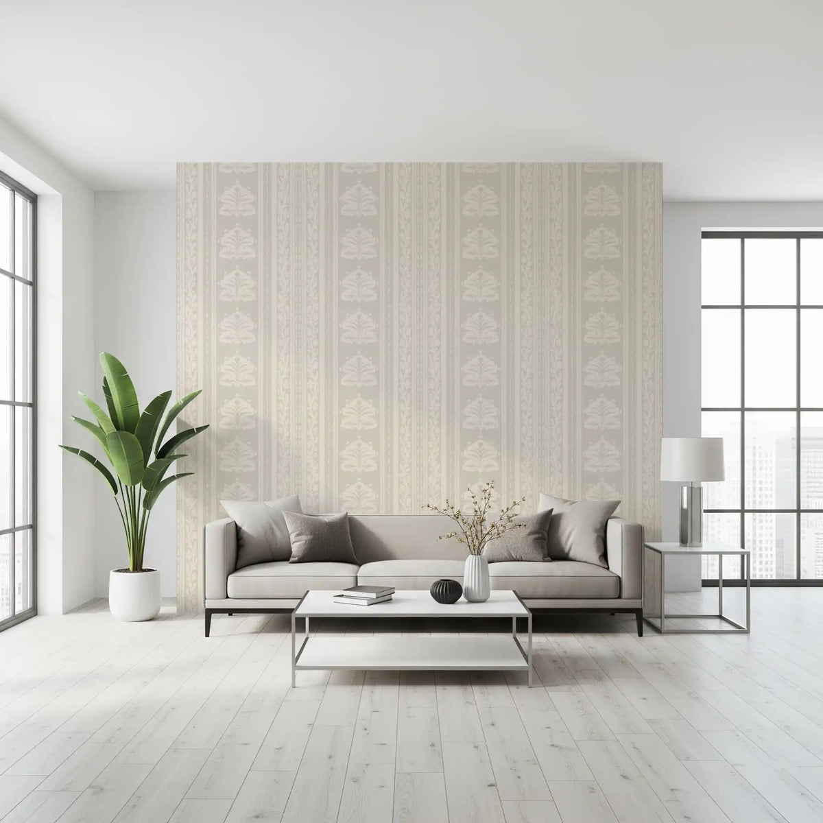 Botanical Stripe Neutral Art Wallpaper⁠