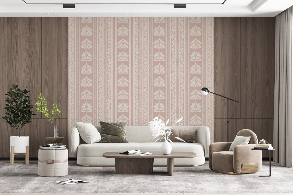 Soft Rose Vertical Floral Damask Wallpaper⁠
