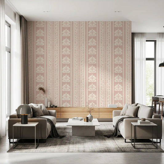 Soft Rose Vertical Floral Damask Wallpaper⁠
