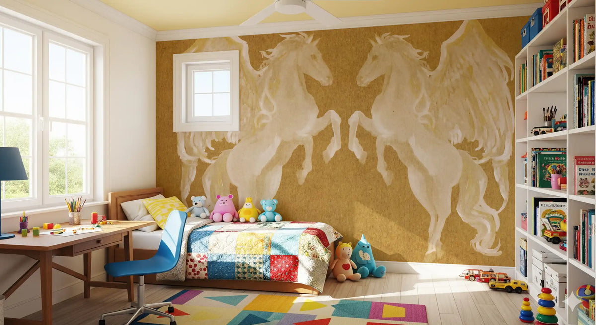 Rustic Mythological Pegasus Pattern Wall Mural