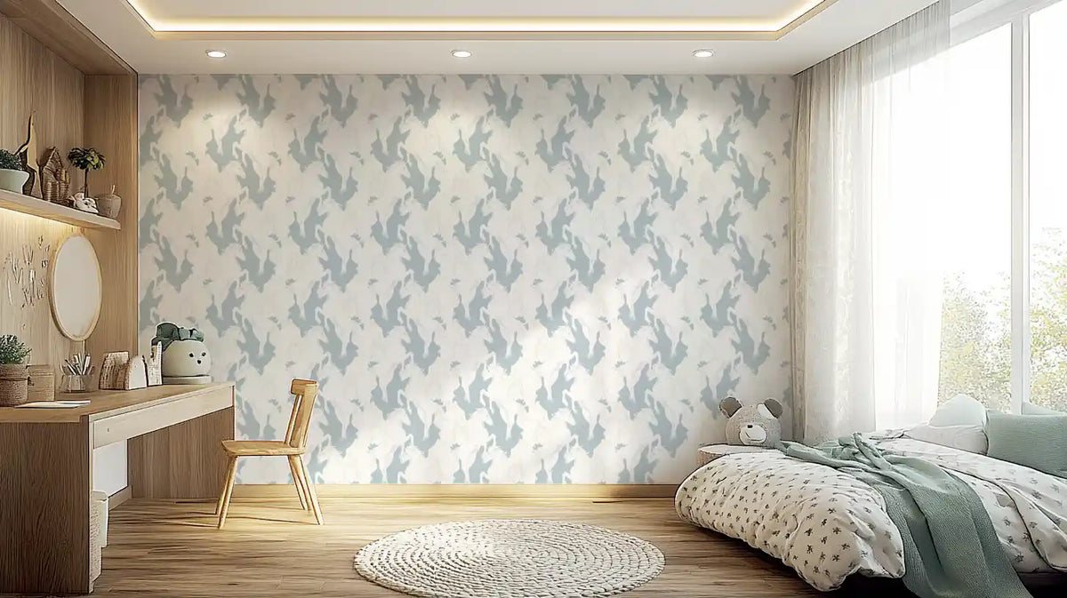 Ethereal Winged Horses on Soft Blue Wallpaper⁠