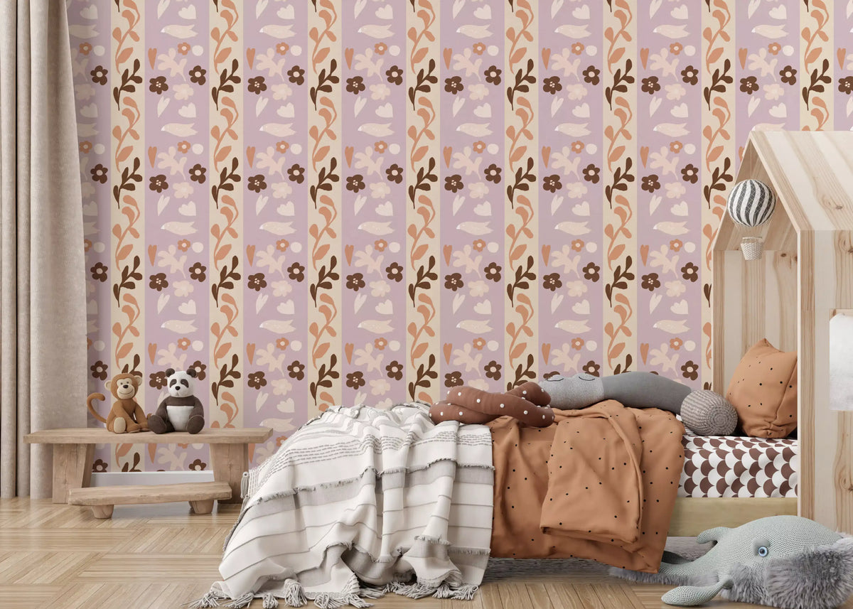 Whimsical Nature Stripe Print Wallpaper⁠