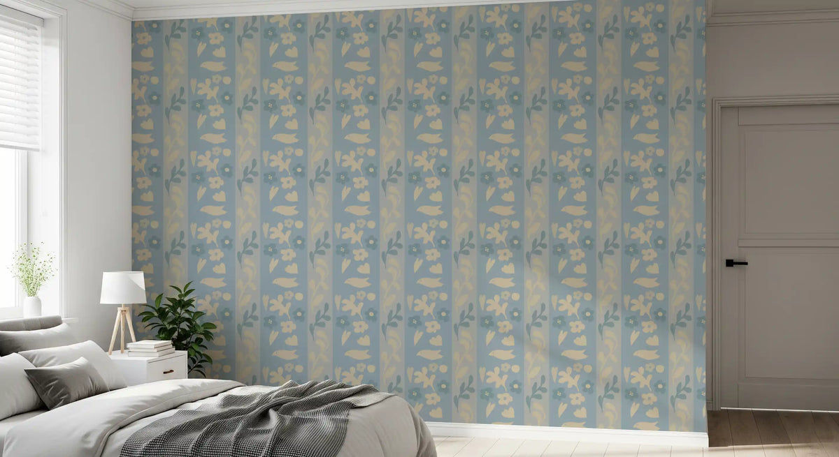 Minimalist Garden Bird Stripe Wallpaper⁠
