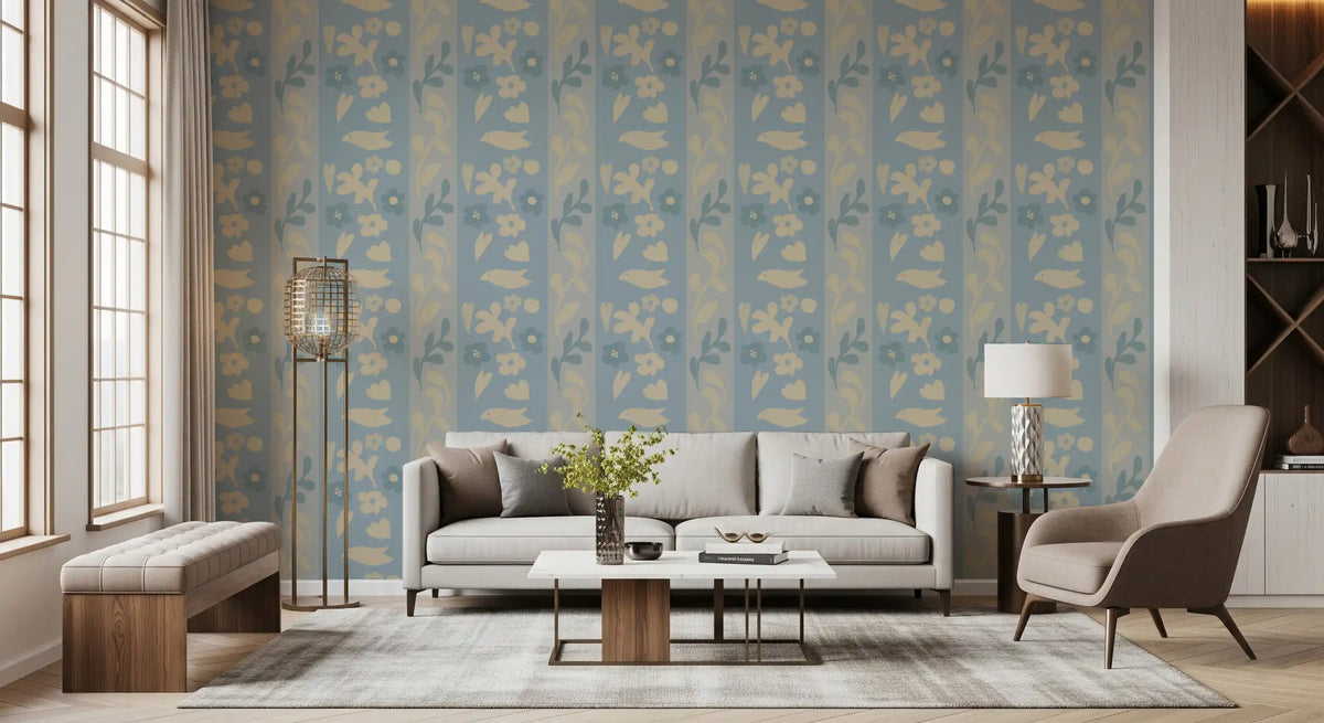 Minimalist Garden Bird Stripe Wallpaper⁠