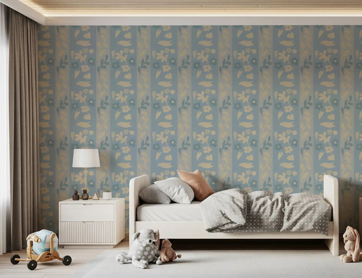 Minimalist Garden Bird Stripe Wallpaper⁠