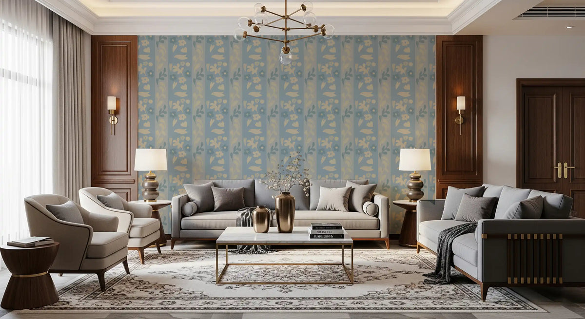 Minimalist Garden Bird Stripe Wallpaper⁠