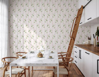 Soft Clover and Pastel Stripe Botanical Print Wallpaper⁠