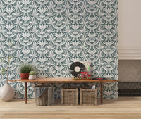 Abstract Teal Foliage Motif Wallpaper⁠