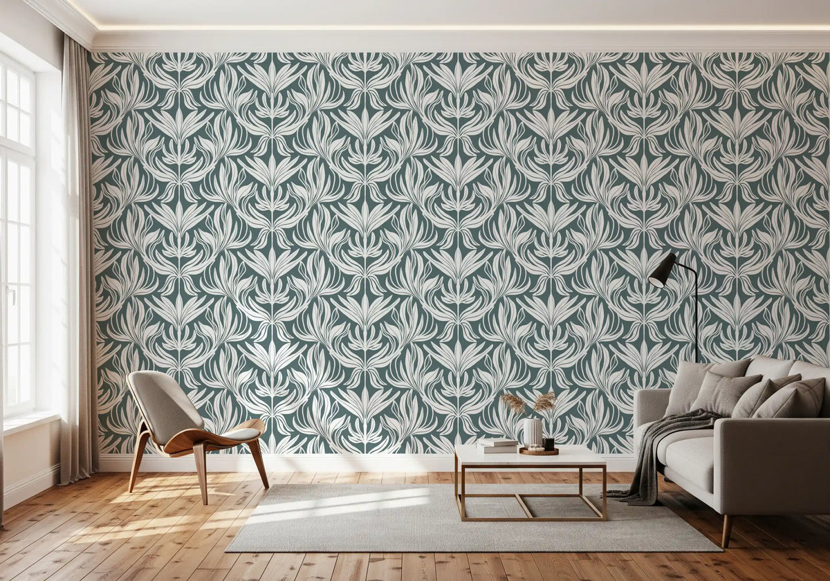 Abstract Teal Foliage Motif Wallpaper⁠