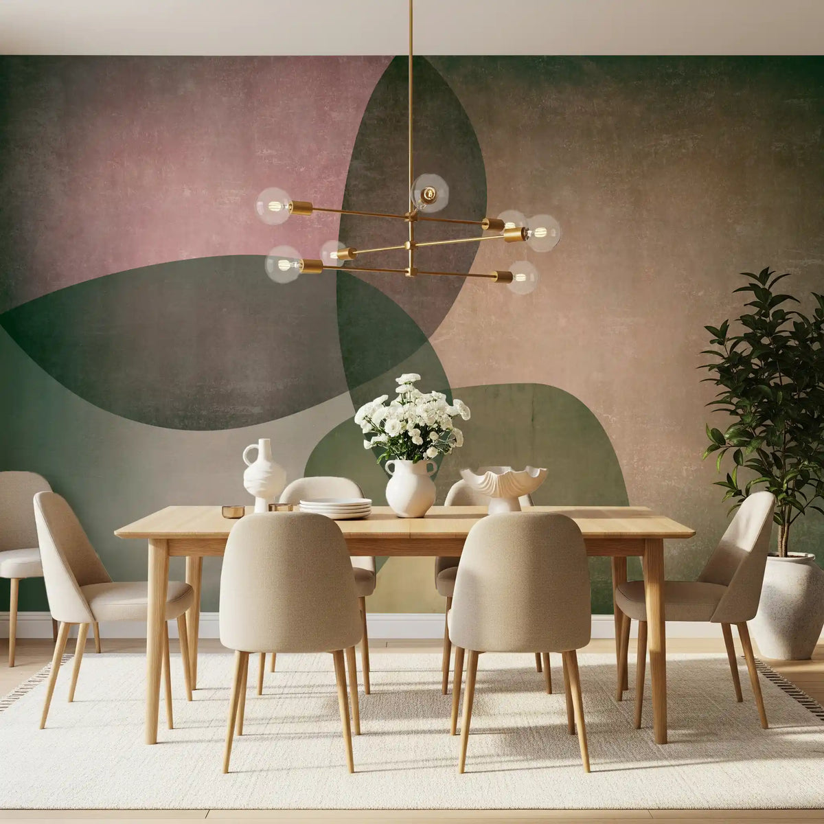 Organic Shapes Green Tones Wall Mural