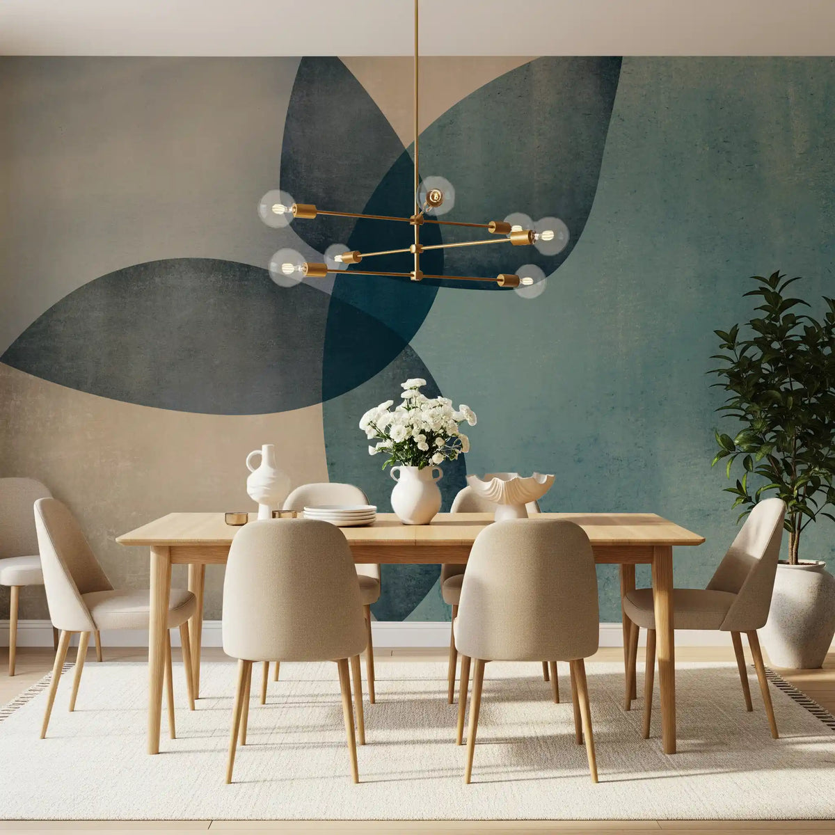 Organic Shapes Dusty Teal Wall Mural
