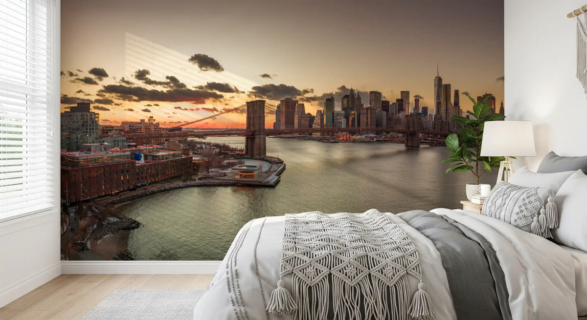 Golden Hour Brooklyn Bridge Skyline Wall Mural