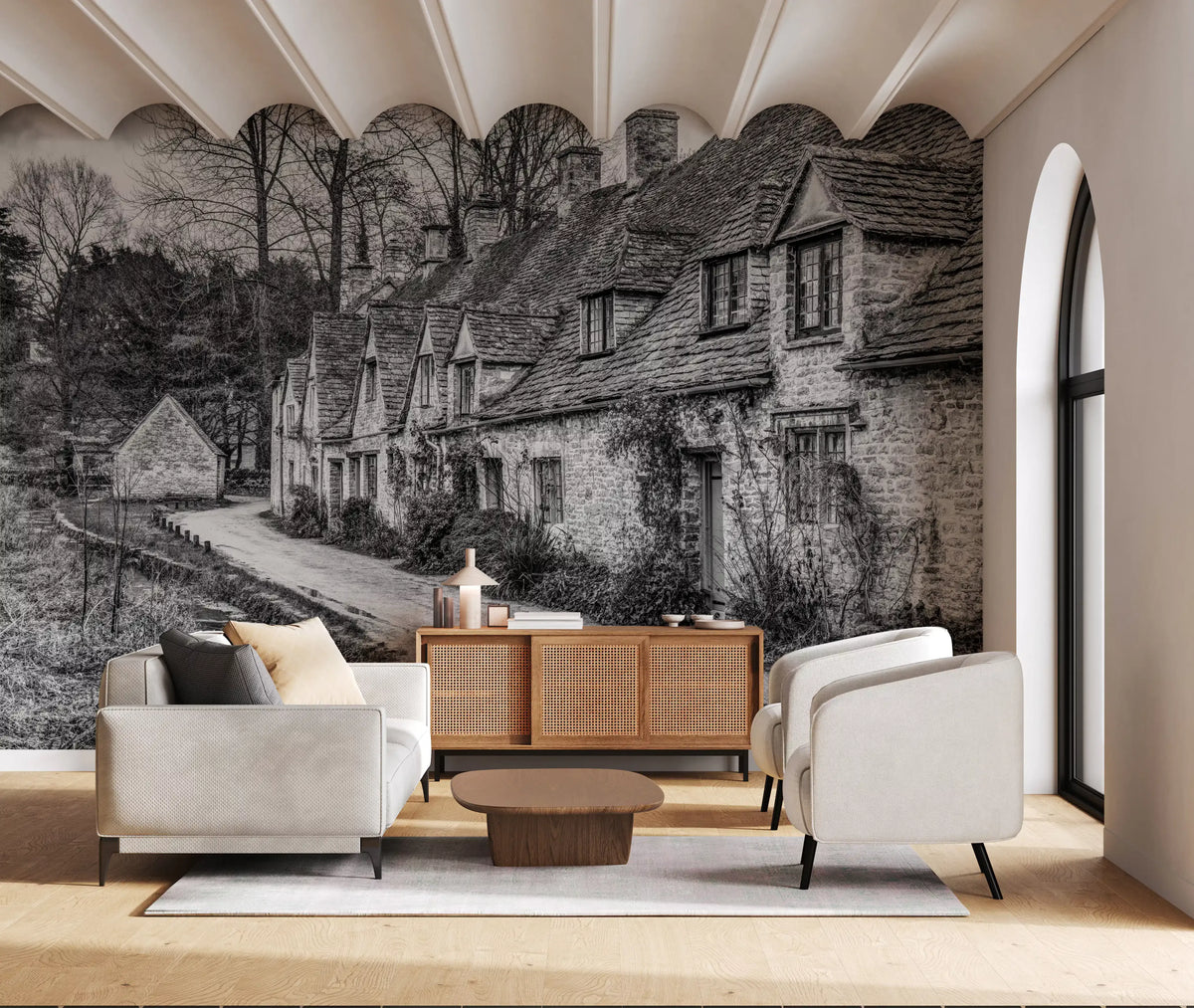 Old World Stone Village Architecture Wall Mural