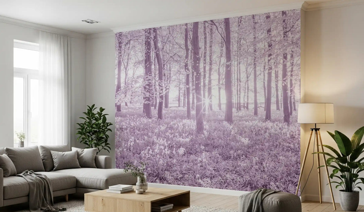 Sunlit Forest Canopy in Pastel Lilac Wall Mural