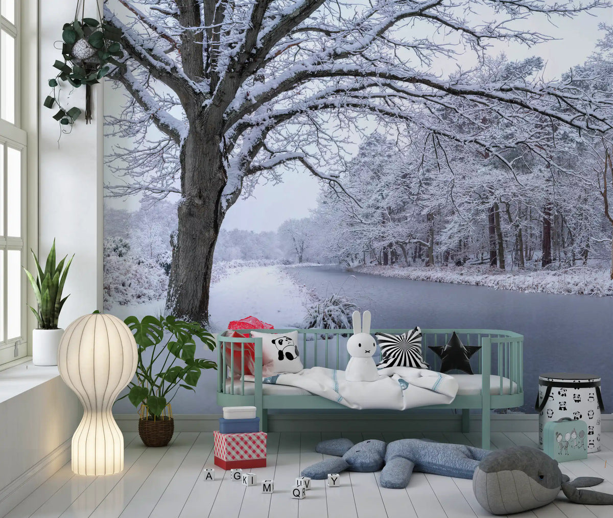 Frozen Canal Winter Woodland Wall Mural