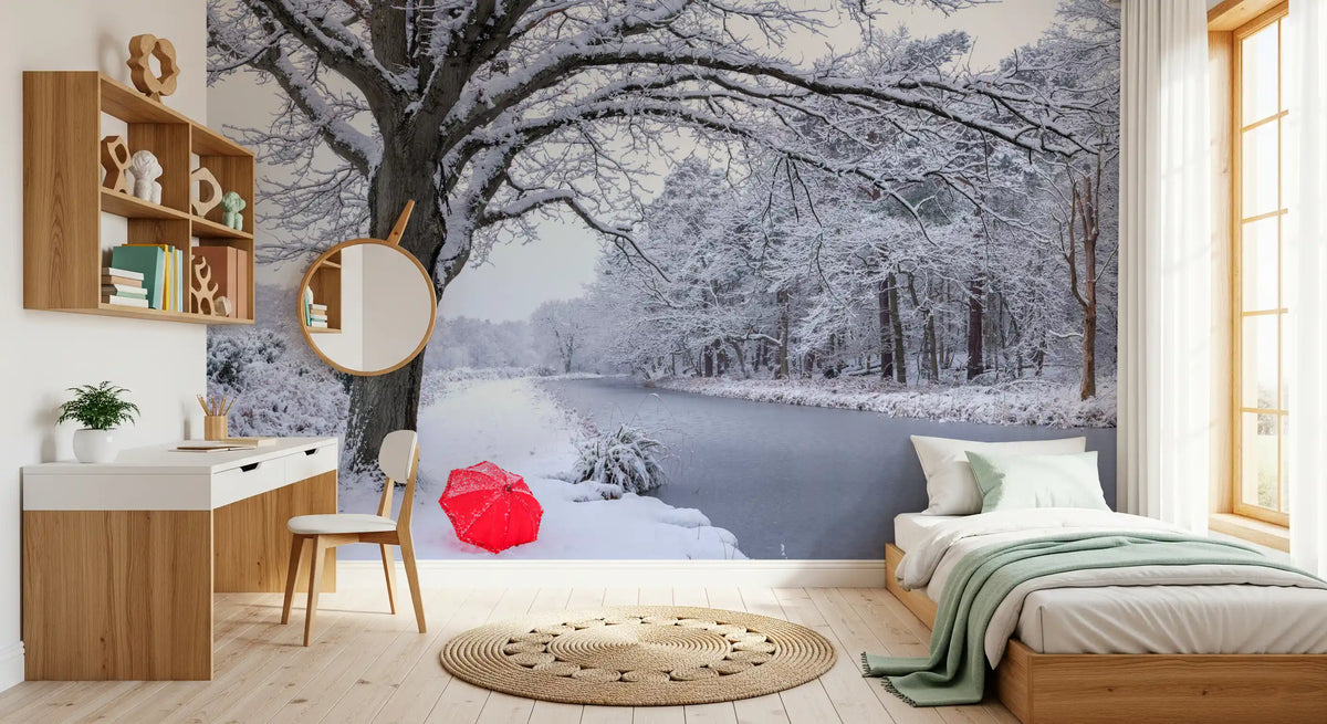 Frozen Canal Winter Woodland Wall Mural