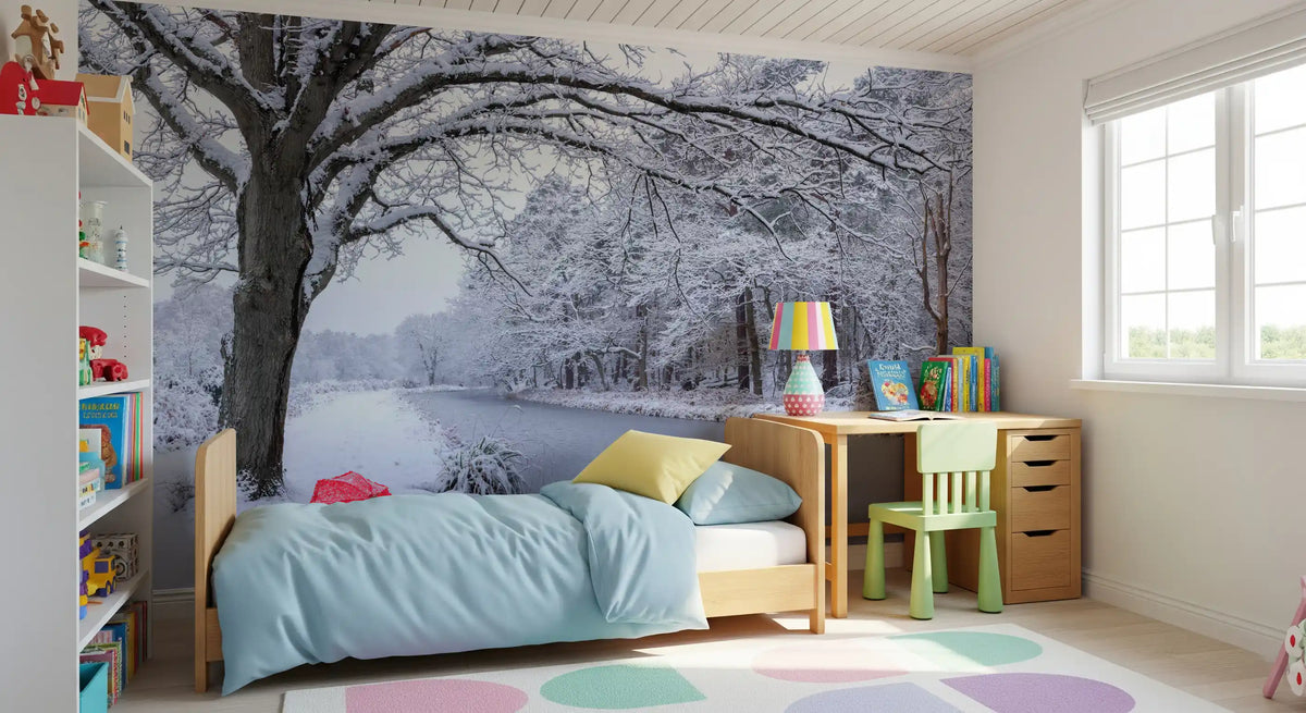 Frozen Canal Winter Woodland Wall Mural