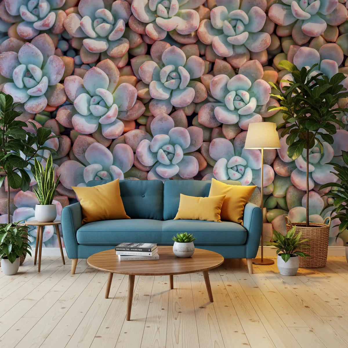 Desert Bloom Succulent Motif Wall Mural