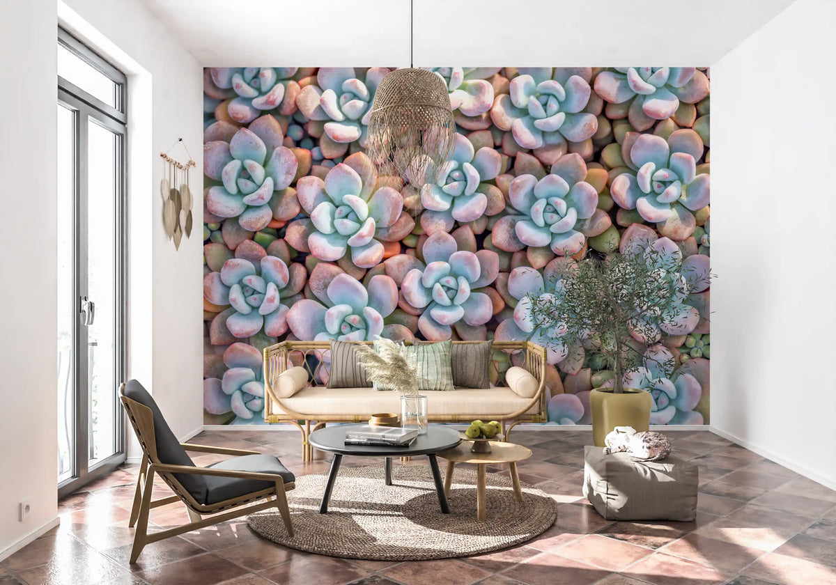 Desert Bloom Succulent Motif Wall Mural