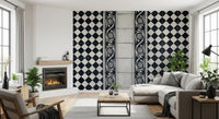 Vintage Black and White Floral Checkerboard Wall Mural