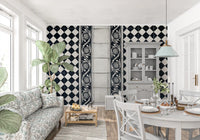 Vintage Black and White Floral Checkerboard Wall Mural