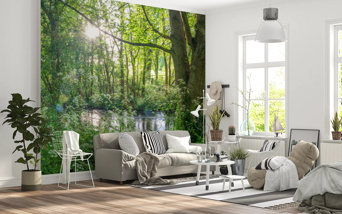 Sun-Dappled Wilderness Woodland View Wall Mural