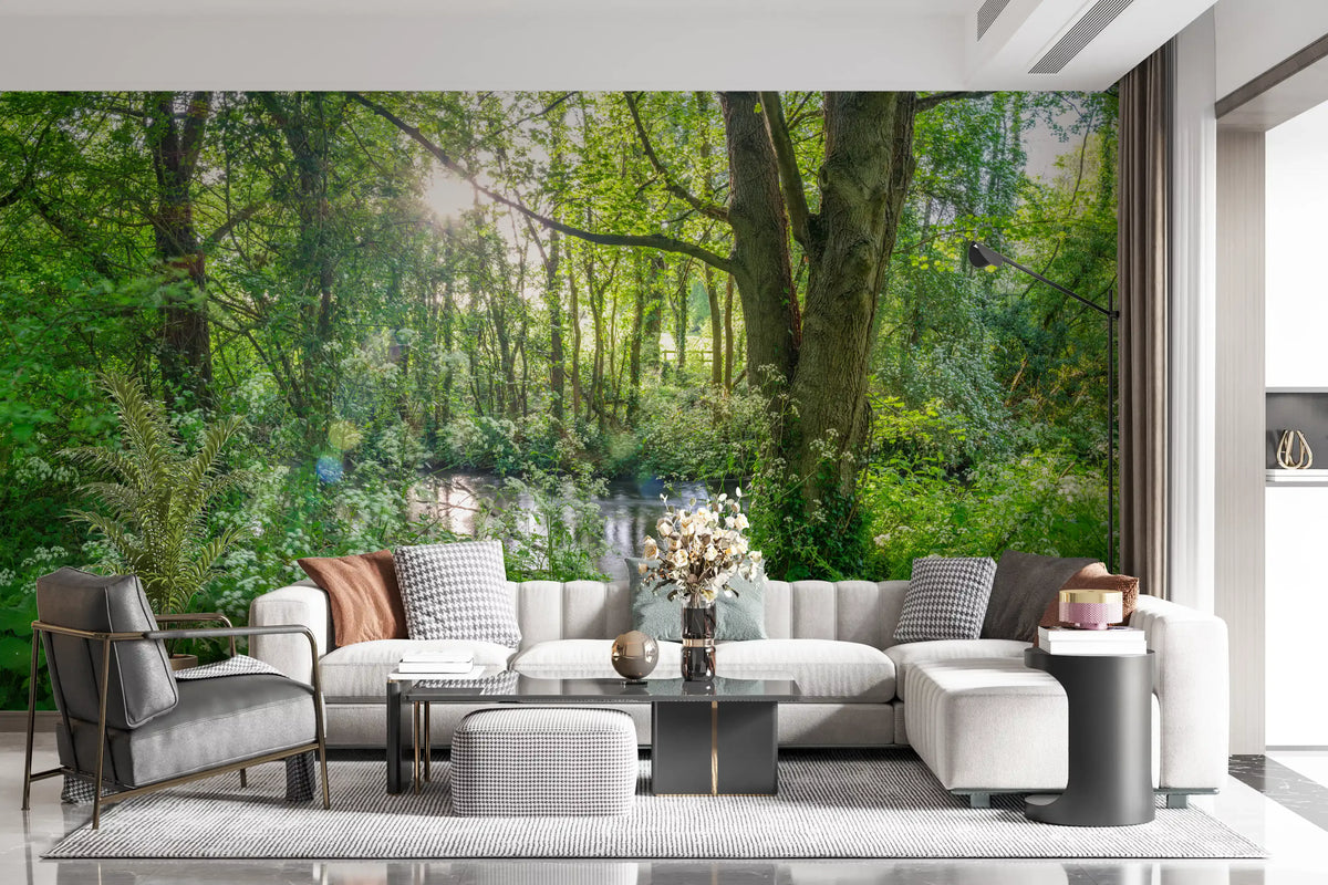 Sun-Dappled Wilderness Woodland View Wall Mural