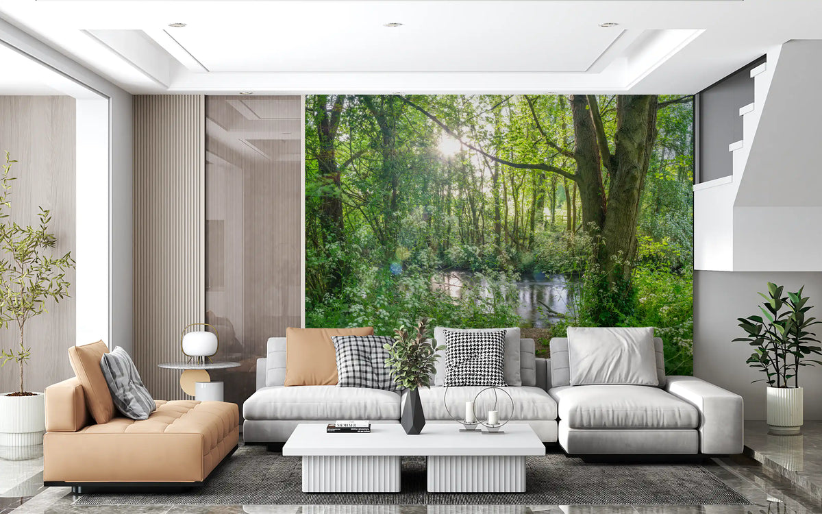 Sun-Dappled Wilderness Woodland View Wall Mural