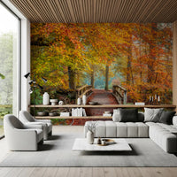 Misty Woodland Bridge Walkway Wall Mural