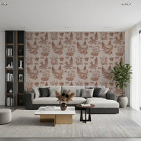 Mushroom - Autumnal Toile de jouy - Rusty Red Wallpaper⁠