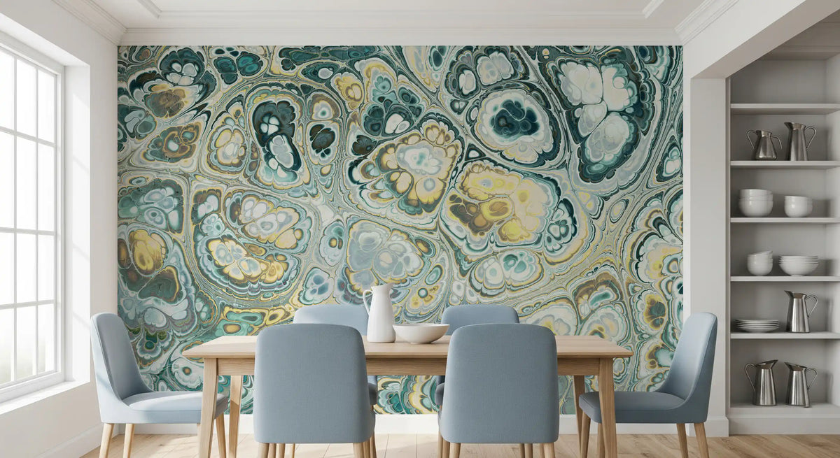 Turquoise Gold Abstract Fluid Marble Pattern
