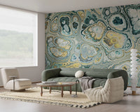 Turquoise Gold Abstract Fluid Marble Pattern