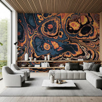 Dark Blue Marble with Fiery Orange Veins Wall Mural