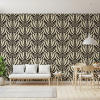 Cream and Charcoal Botanical Symmetry Wallpaper⁠