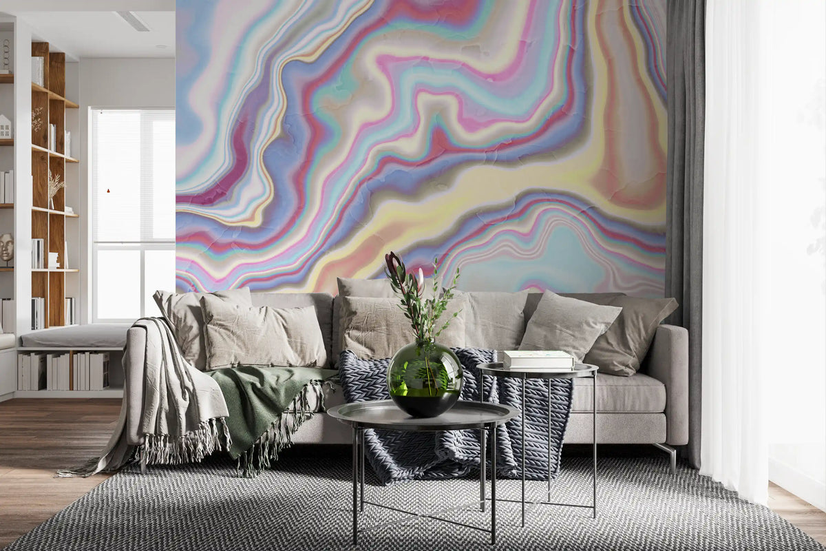 Iridescent Liquid Marble Swirls Wall Mural