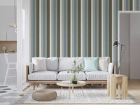 Sage and Charcoal Linear Scallop Stripes Wallpaper⁠
