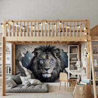 Fierce Lion Through Broken Concrete Wall Mural