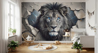 Fierce Lion Through Broken Concrete Wall Mural