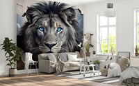 Fierce Lion Through Broken Concrete Wall Mural