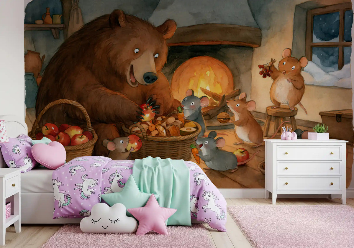 Woodland Friends Bear With Mice In Cozy Cottage Pantry Adventure Scene Wall Mural