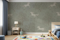 Magical Unicorn Dreamland – Sage Green Wall Mural Wall Mural