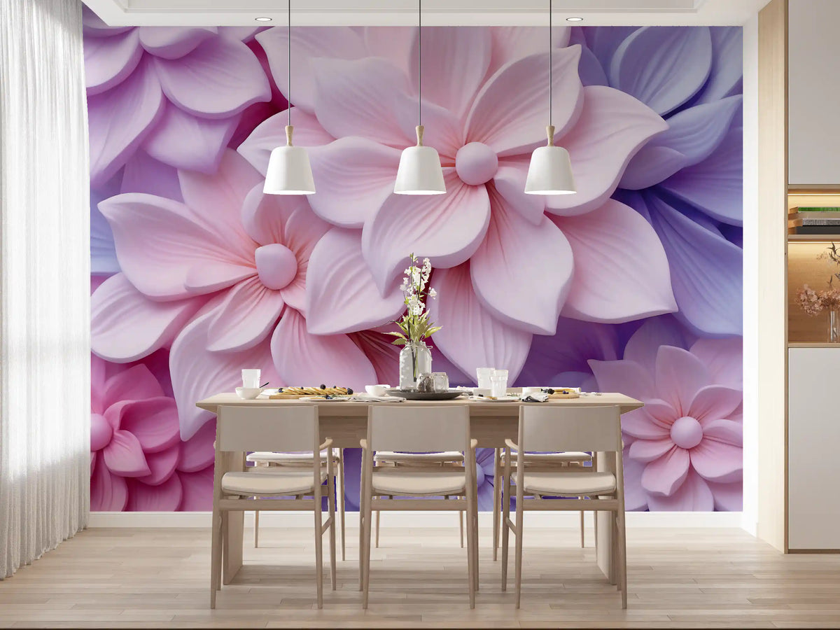Soft Pastel 3d Flowers Wall Mural