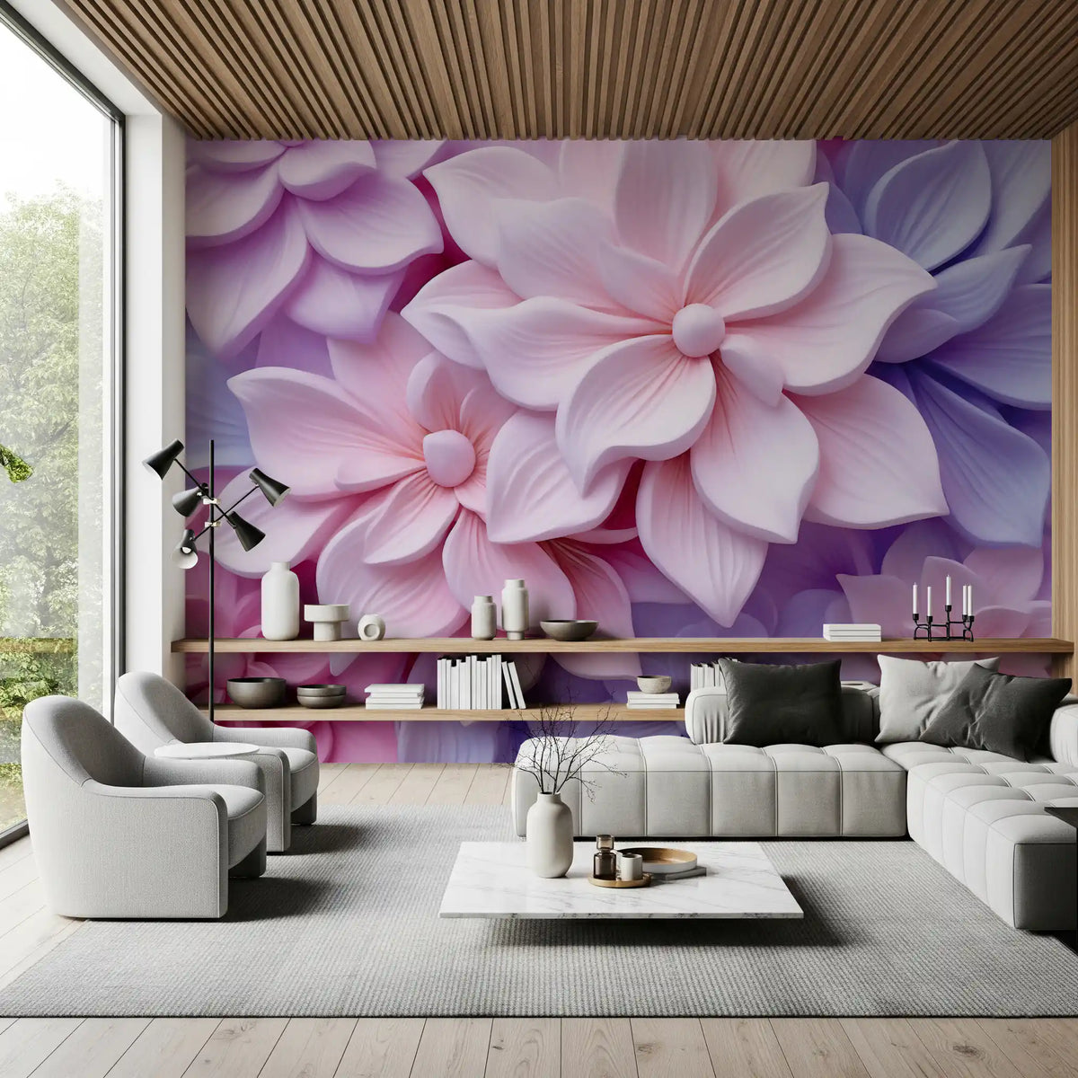 Soft Pastel 3d Flowers Wall Mural